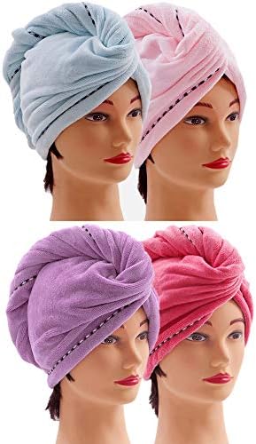 CC CAIHONG 4 Pack Microfiber Hair Towel Wrap