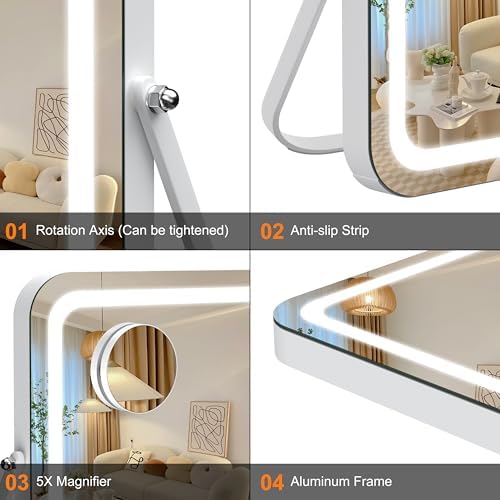 Hasipu Vanity Mirror with 3 Modes and 360 Rotation