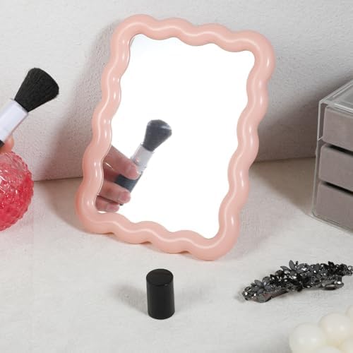 Pink Wave Shaped Portable Makeup Mirror