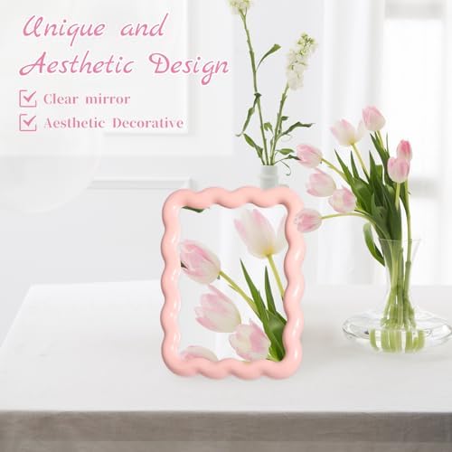 Pink Wave Shaped Portable Makeup Mirror