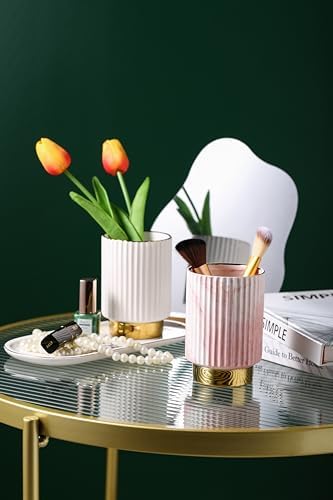 IEEK Pink and Gold Makeup Brush Holder Organizer