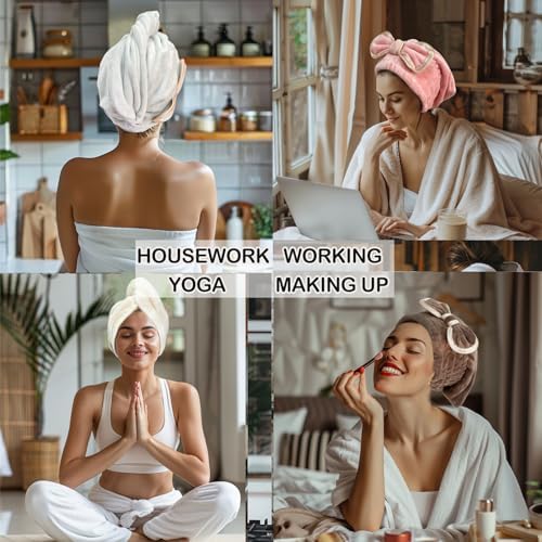 Jseng Microfiber Hair Towel Caps with Bowtie 3 Packs for Women