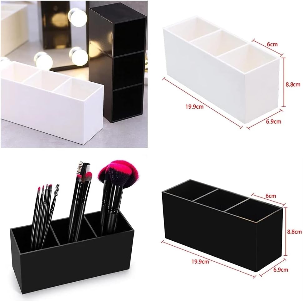 TTKL Makeup Brush Holder Organizer 3 Slot Acrylic Storage Case Black