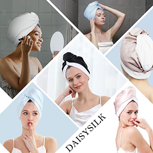 DAISYSILK Hair Drying Towel with Silk Outer and Cotton Inner - Black