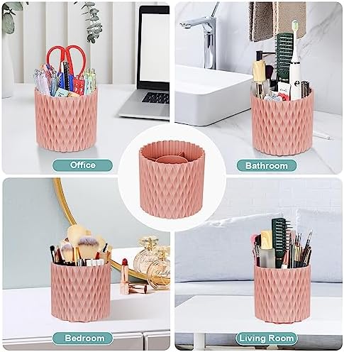 WAFJAMF Makeup Brush Holder 360 Rotating 5 Slot Organizer - Pink