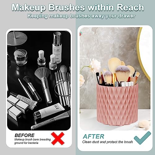 WAFJAMF Makeup Brush Holder 360 Rotating 5 Slot Organizer - Pink