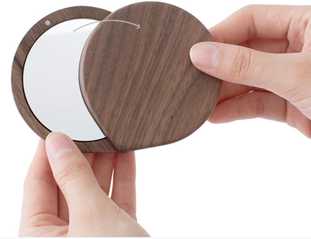 VinAmy Portable Makeup Mirror with Peach Wood Frame