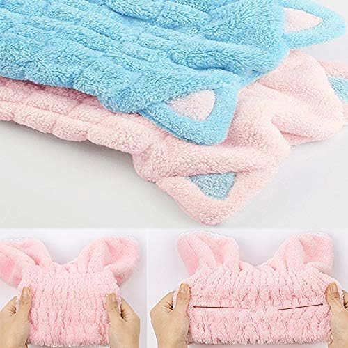 2Pcs Ultra Absorbent Microfiber Hair Drying Towel with Cute Kitty Ears Design