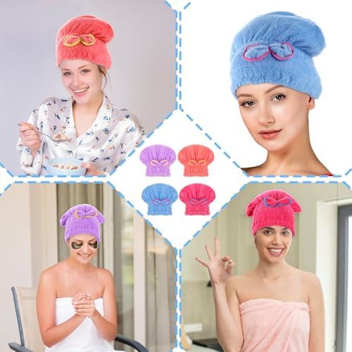 Giantree 4 Pcs Microfiber Hair Towels Ultra Absorbent and Quick-Drying