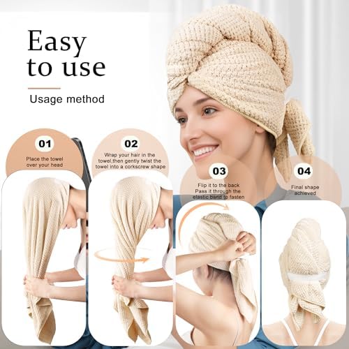 Luckzong Microfiber Hair Towel Wrap for Curly Hair