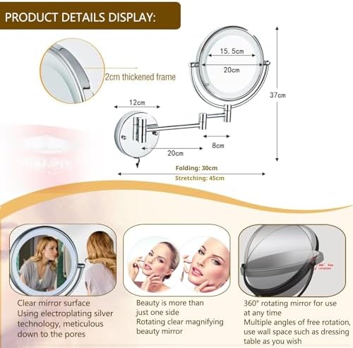 8 Wall Mounted Makeup Mirror 3X5X10X Magnification Double-Sided