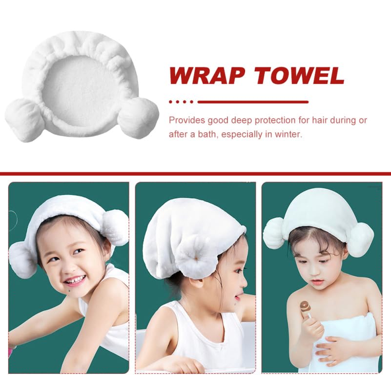 BIUDECO Quick Drying Cotton Hair Towel Hat for Kids with Heart Pattern