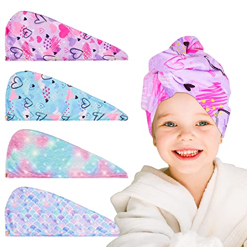 RETON 4 Pack Microfiber Hair Towels for Kids Girls Women