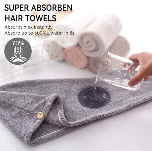 Wetore 3 Pack Microfiber Hair Towel with Button Closure