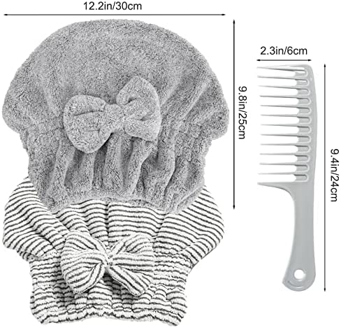 2 Pack Microfiber Towel Caps with 2 Combs for Curly Hair