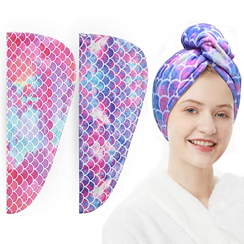 ELLEWIN Mermaid Hair Towel Wrap 2 Pack for Kids and Women
