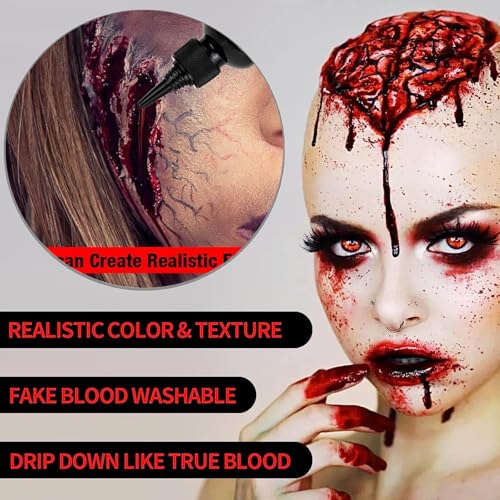 Qawnfy 2PCS Halloween Fake Blood Kit Realistic Washable
