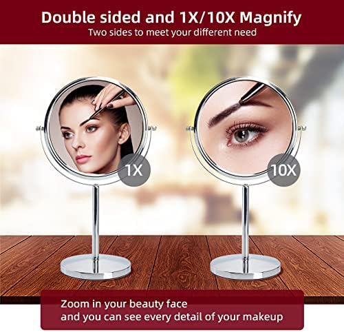 15 Tall Classic Round Magnifying Makeup Mirror with 1X10X and Swivel Stand