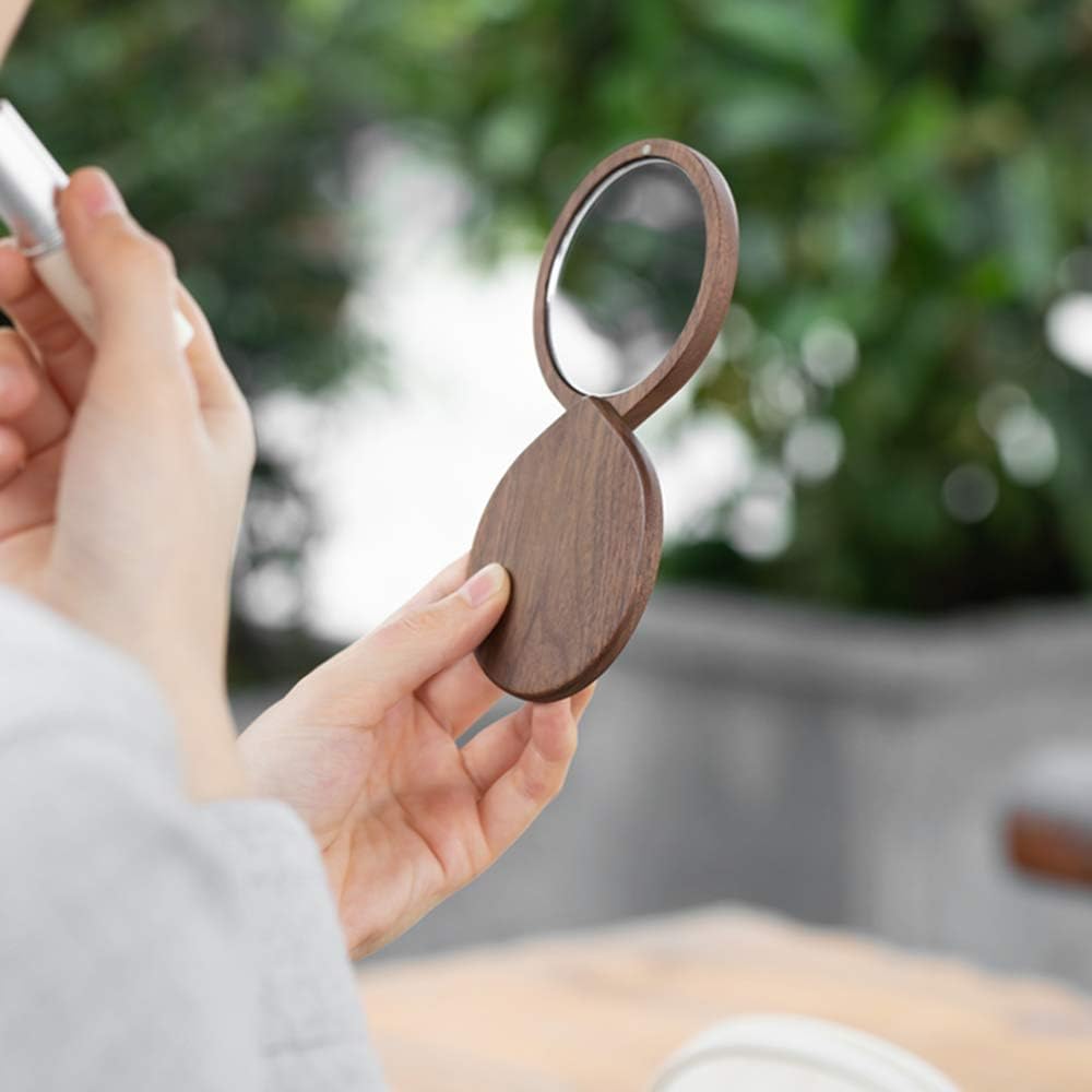 VinAmy Portable Makeup Mirror with Peach Wood Frame
