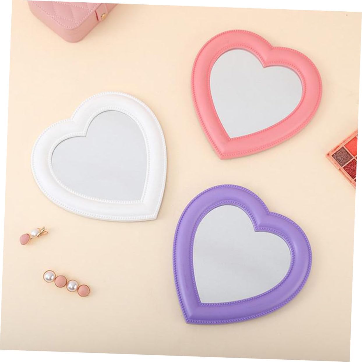 2pcs Heart-Shaped Makeup Mirrors Wall-Mounted Desktop Use