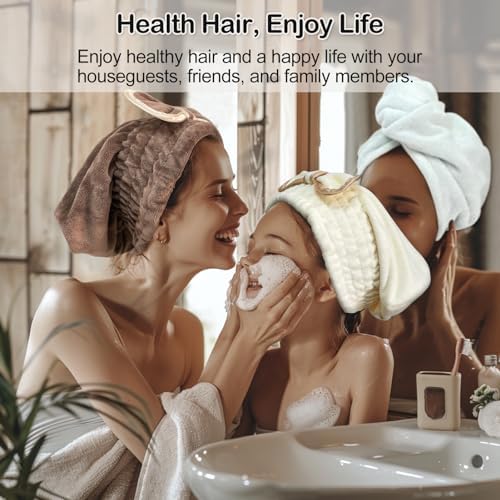 Jseng Microfiber Hair Towel Caps with Bowtie 3 Packs for Women