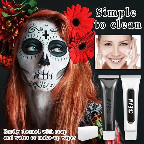 2PCS White Black Face Body Paint Kit for Halloween Costume SFX Makeup