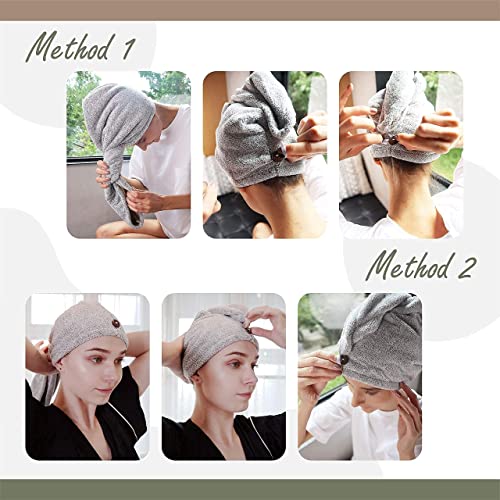 myHomeBody Hair Drying Turban - Ultra Soft Charcoal Fiber Wrap with Coconut Shell Button