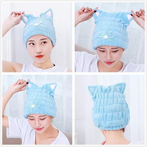 2Pcs Ultra Absorbent Microfiber Hair Drying Towel with Cute Kitty Ears Design