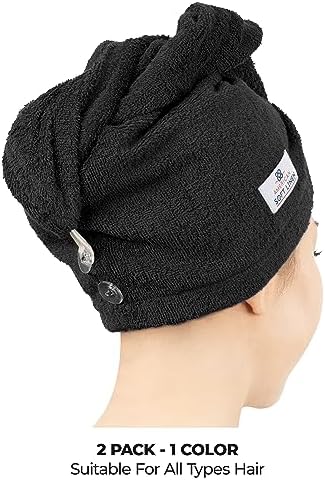 American Soft Linen 100 Cotton Hair Towels 2 Pack Black