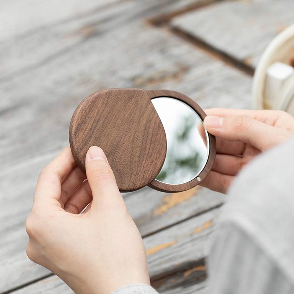 VinAmy Portable Makeup Mirror with Peach Wood Frame