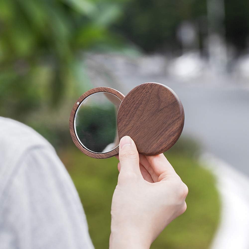 VinAmy Portable Makeup Mirror with Peach Wood Frame