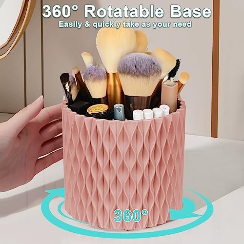 WAFJAMF Makeup Brush Holder 360 Rotating 5 Slot Organizer - Pink