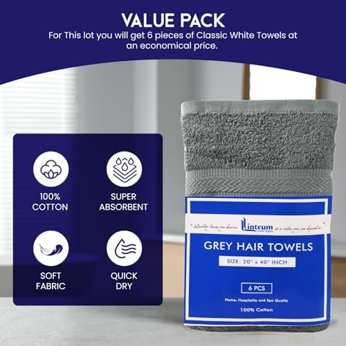 Linteum Textile Supply Hair Drying Towels Pack of 6 Grey
