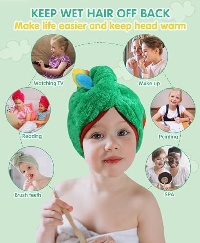 YI HENG MEI 3D Embroidery Hair Towel Wrap for Kids 2PCS