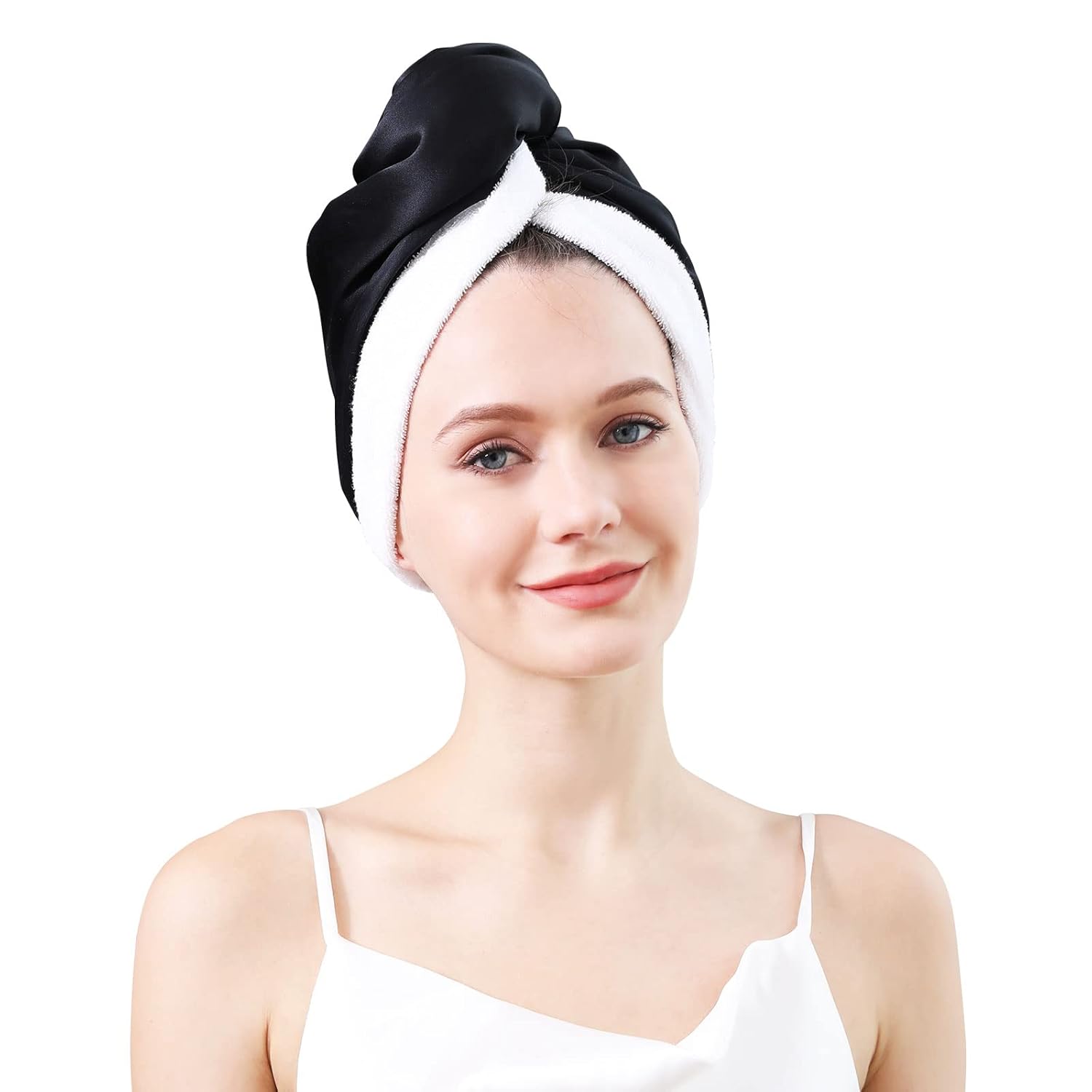 DAISYSILK Hair Drying Towel with Silk Outer and Cotton Inner - Black