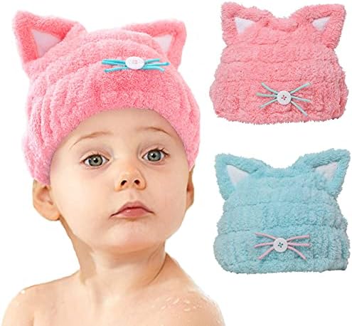 2Pcs Cat Microfiber Hair Drying Towel Wrap for Kids