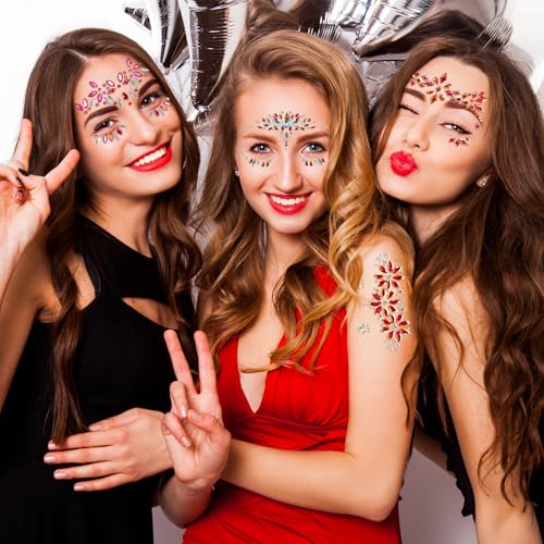 Allruyee 12 Sets Waterproof Face Jewels Sticker