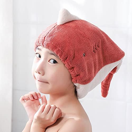 Foyadi Hair Drying Towel for Kids Girls Cute Cartoon Red