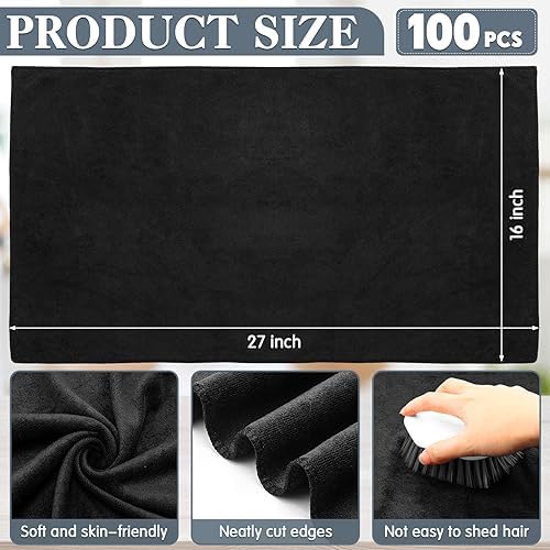Newwiee 100pcs Large Black Microfiber Salon Towels