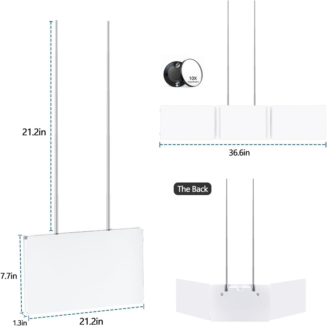 JANMPASK 3 Way Mirror with Light and Retractable Hooks