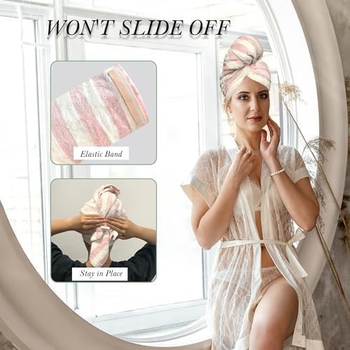 Chloven Soft Microfiber Hair Towel Wrap - 2 Pack Quick Drying