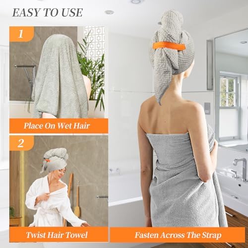 Oerbios Large Microfiber Hair Towel Wrap with Elastic Strap