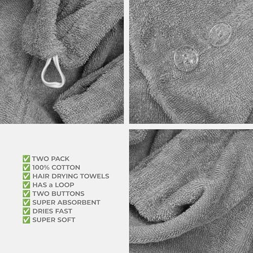 American Soft Linen 100 Cotton Hair Towels 2 Pack Dark Gray