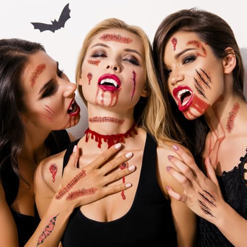 30 Sheets Fake Scars Temporary Tattoos for Halloween Costume