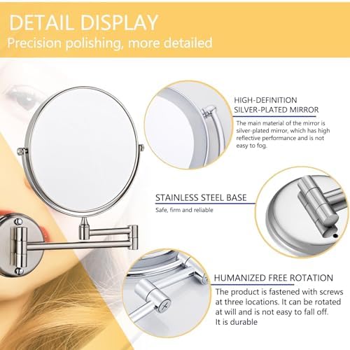 8 Wall Mounted Makeup Mirror 3X5X10X Magnification Double-Sided