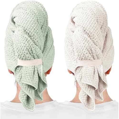 2 Packs Microfiber Hair Towels for Women - Super Absorbent Quick Dry