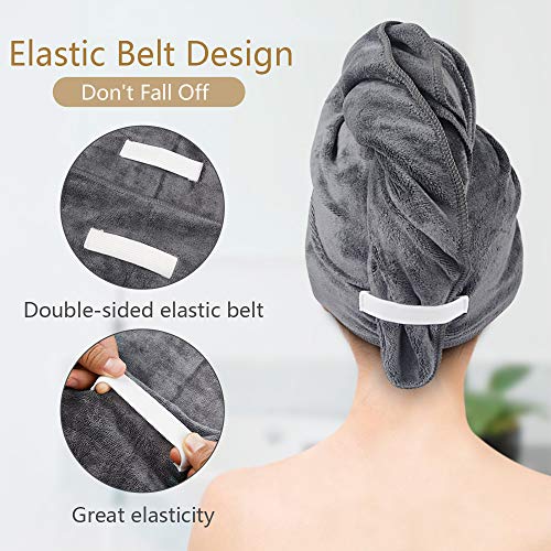 SUNLAND Microfiber Hair Towel with Elastic Band - 40x20 Inches