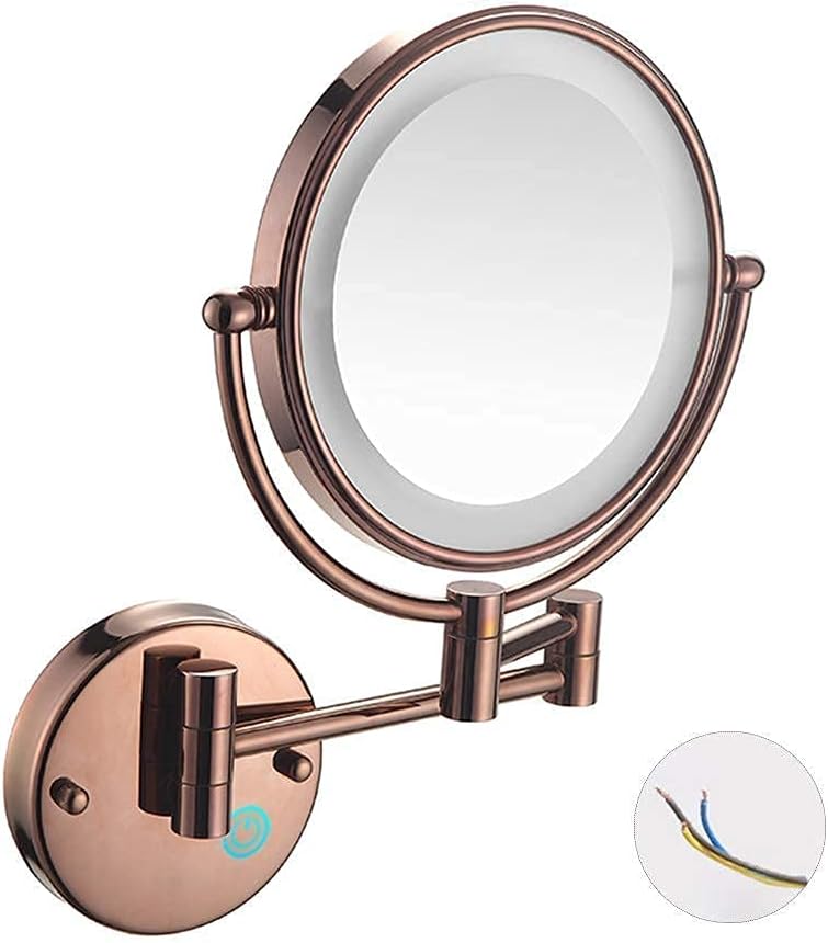DEIHGE 8 Inch Wall Mounted Makeup Mirror with 7X Magnification Rose Gold
