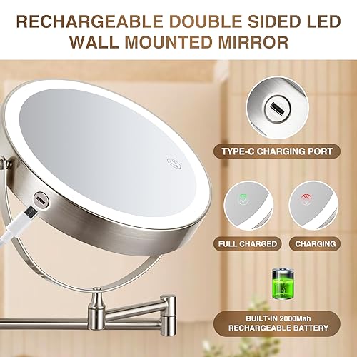 VORREMIRR Rechargeable Lighted Makeup Mirror Wall Mount