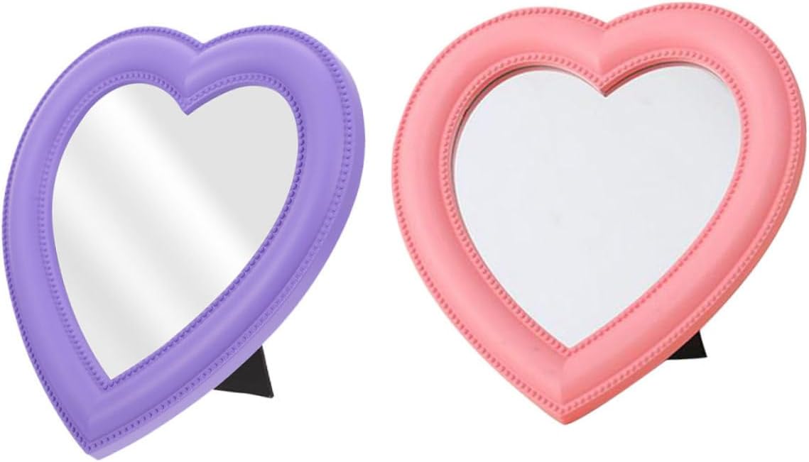 2pcs Heart-Shaped Makeup Mirrors Wall-Mounted Desktop Use